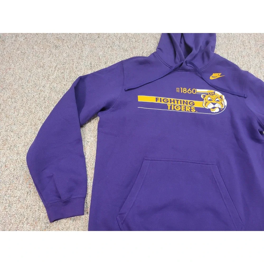 Nike LSU Fighting Tigers Hoodie Men Large Purple Pullover Sweatshirt NCAA Sports